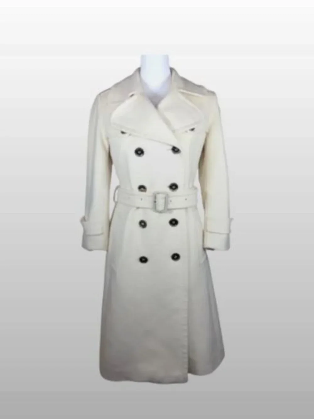 Burberry Cream/White Double Breasted Belted Cashmere‎ Wool Trench Coat US Size 4 - Picture 6 of 9